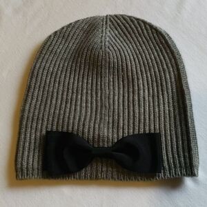 Kate Spade Gray Knit Hat with Black Bow